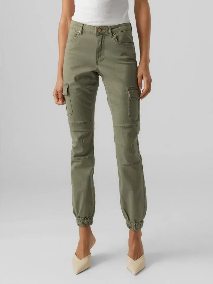 Vero Moda Slim-fit-Jeans Denim Jogger Pants Cargo Stoffhose Stretch Jeans VMIVY 6929 in Grün-2 grün|schwarz L / 32L