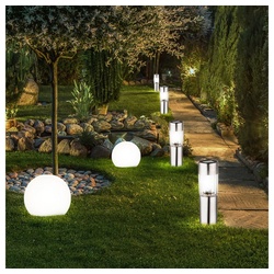 etc-shop LED Gartenleuchte, LED-Leuchtmittel fest verbaut, Warmweiß, 6x LED Solar Deko Leuchten SET Steck Erdspieß Kugel Lampe Garten Weg