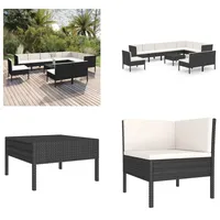 vidaXL 11 tlg. Garten Lounge Set mit Auflagen Poly Rattan Schwarz - Garten-Sofagarnitur - Garten-Sofagarnituren - Gartensofa-Set - Gartensofa-Sets - Schwarz