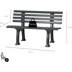 PROREGAL Gartenbank Antigua | 2-Sitzer | Graphitgrau | HxBxT 74x120x54cm | UV-beständiger Kunststoff | Parkbank Sitzbank Gartenbänke  Terrasse