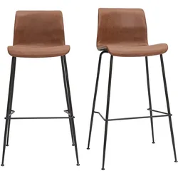 Barhocker in braunem Antik-Look und schwarzes Metall H75 cm (2er-Set) HAROLD