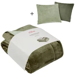 Wohndecke S.OLIVER "Doublesoft, Kuscheldecke, Deal, Kissen geschenkt", grün, B:150cm L:200cm, Wohndecken, Kuscheldecke, mit GRATIS-Zugabe: 2x Kissenhülle, mit Reißverschluss