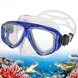 YEESAM Kurzsichtig Tauchmaske mit Dioptrien für Brillenträger, breiter Sicht Harzlinsen Taucherbrille Schnorchelbrille Schwimmbrille für Erwachsene und Kinder Myopie (Blau, Ohne Stärke)