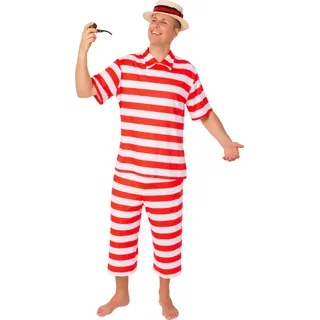 O7130-48-XXL rot-weiß Herren Retro Badeanzug gestreifter Zweiteiler 2tlg. Gr.XXL