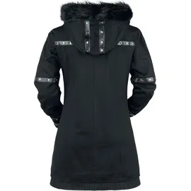 Gothicana by EMP Damen schwarze Winterjacke mit Kunstfellkragen und dekorativen Nieten M - M