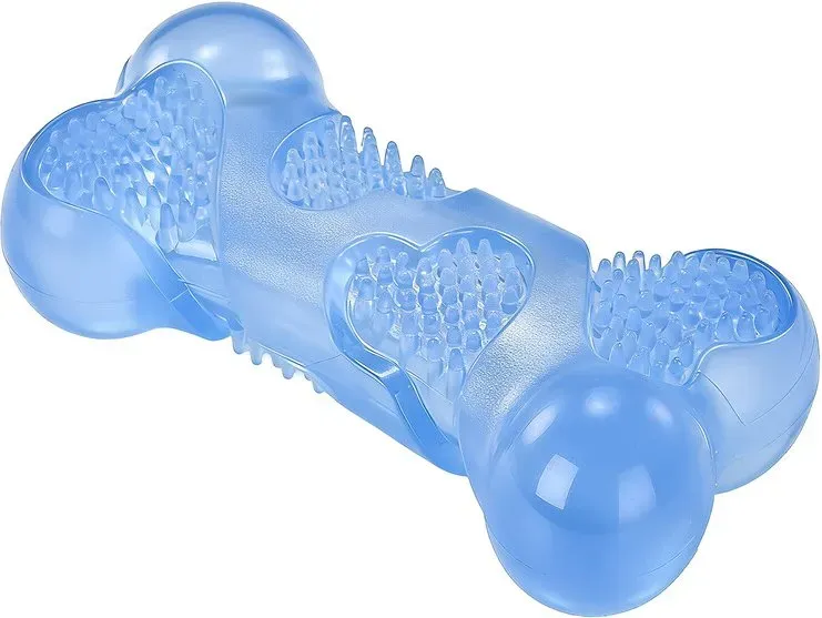 Blinkit Quietschender Hundeknochen, Blaues Latex Kauspielzeug für Hunde, Interaktives Soundspielzeug zur Zahnpflege von Welpen