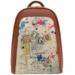 Tagesrucksack DOGO "Tidy Bag Rucksack Dogo Stamp Damen Backpack", braun, Lederimitat, Rucksäcke