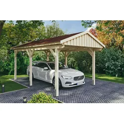 Einzelcarport SKANHOLZ "Fichtelberg", beige (natur), H: 273cm, Carports, mit roten Schindeln