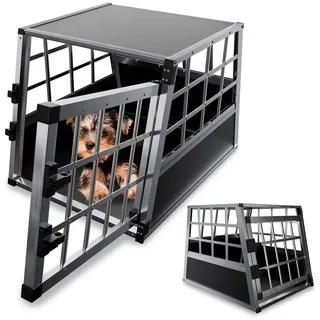 Juskys Alu Hundetransportbox M - 69×54×50 cm - pflegeleicht Gittertür verschließbar Aluminium Transportbox für Hunde