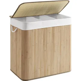 Songmics Wäschekorb 3 Sortierfächern 40 cm x 60 cm x 61,5 cm Holzfarbe 150,