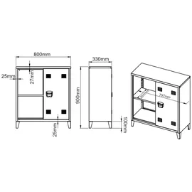 [en.casa] Oripää Aktenschrank 90 x 80 x 33 cm Schwarz