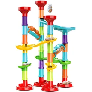 Kugelbahn,50 Stück Mehrfarbige Murmelbahn Marble Run Set mit Glasmurmeln und Bahnelementen,Bausteine,Lernspielzeug Bausteinspielzeug Konstruktionspielzeug für Kinder Mädchen Jungen (A-50 Stück)