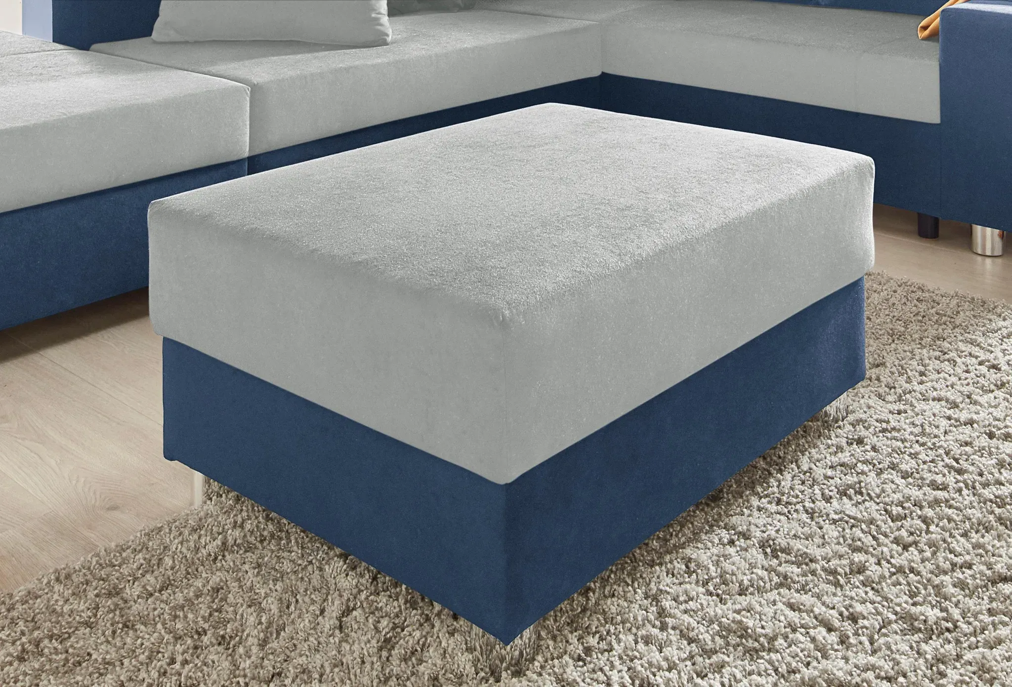 Hocker COLLECTION AB "Paris", blau (blau, hellgrau), B:92cm H:42cm T:70cm, Microfaser PRIMABELLE (100% Polyester) / Struktur (100% Polyester), Kunstleder SOFTLUX / Struktur (100% Polyester), Microfaser PRIMABELLE (100% Polyester), Hocker, mit Federkern