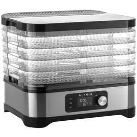 Klamer Dörrautomat, 400W Dörrautomat Edelstahl mit 5 Einlegefächern und 24h-Timer, Trockner mit Temperaturregler von 35-70°C, BPA frei