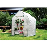 Grindi - Garten Gewächshaus Foliengewächshaus mit 8 Regalen aus Gitternetzfolie - Weiß, 143x143x195 cm - Treibhaus Tomatenhaus Schrägdach, stabil, Winterfest & Einfach zu Montieren - Canna II
