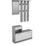 byLIVING Garderoben-Set Tamina/Kommode mit Schuhschrank + hängende Garderobe mit Spiegel/Beton Optik grau/Fronten Weiß/Flur-Schrank/Schränke/Regal / 100 x 190 x 25 cm (B x H x T)