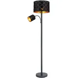 ETC Shop Stehlampe mit Leselampe Wohnzimmer Stehleuchte Leseleuchte Deckenfluter Schwarz Gold, Leselampe flexibel Dekorstanzungen, 1x E27 1x E14, DxH 35 x 162 cm