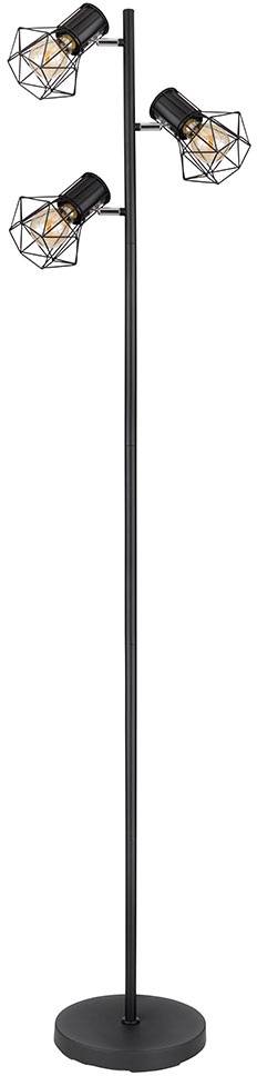 Stehleuchte Stehlampe Industrial Design Wohnzimmerleuchte Deckenfluter 3-flammig, Metall schwarz, 3x E27 Fassungen, LxBxH 30,5x25x161 cm