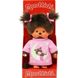 Sekiguchi Monchhichi Mädchen, Glow in the Dark Elementen und Zöpfen mit Schleifen, ca. 20 cm
