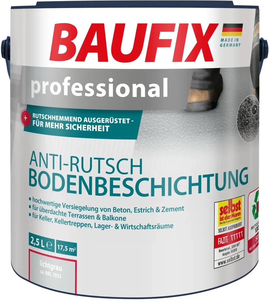 BAUFIX professional Anti-Rutsch Bodenbeschichtung lichtgrau matt, 2.5 Liter, Beton- und Bodenfarbe