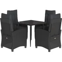 VidaXL 5-tlg. Garten-Essgruppe mit Kissen Schwarz Poly Rattan