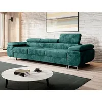 Easy4You Schlafsofa Norberg - 279 cm - Velour Flaschengrün - 3 Sitzer Sofa - Werstellbare Kopfstützen - Couch mit Schlaffunktion - Stoff: Monolith M-37