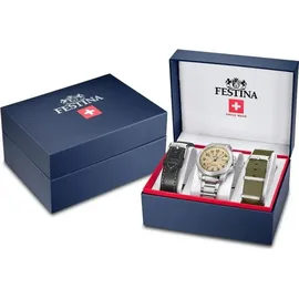 Festina Quarz Stahl/Beige mit 3 Bändern