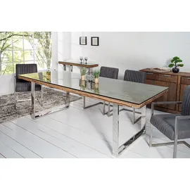 Riess-Ambiente Massiver Esstisch BARRACUDA Teak mit Stahl Kufenfüßen 240cm inkl. Glasplatte Esszimmertisch Konferenztisch