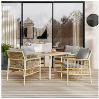 XDeer Garten-Essgruppe Gartenmöbel-Set 5-teiliges Esstisch-Set, 4 Sessel, 1 Tisch, WPC-Tischplatte, PE-Rattan, mit verstellbaren Füßen, ink. Kissen beige