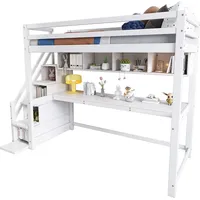 XDOVET Kinderhochbett mit Stauraumtreppe,aus Kiefernholz, Etagenbett, Kinderbett mit großen
