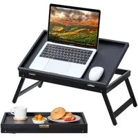 VEVOR Frühstückstablett Bambus Betttablett 612x310x221 mm, Serviertablett Betttisch mit Klappbaren Beinen Knietisch, Essenstablett auch als Laptop-Schreibtisch, Notebook-Tisch Neigbare Arbeitsfläche