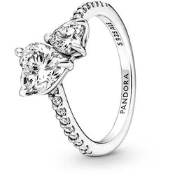Pandora 191198C01 Silberring für Damen Funkelnde Herzen Solitär, 56/17,8