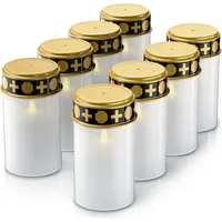 Bearware, LED Kerzen, 8x LED Grablicht, Wassergeschützt, Flackereffekt, 1 Monat Leuchtdauer, inkl. Batterien, Weiss/Gold (1x)