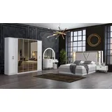 JVmoebel Schlafzimmer-Set Modernes Schlafzimmer Set in Weiß mit Holz- und Textiloberfläche, (5-tlg), Made in Europa weiß