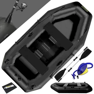 Waterside Schlauchboot Hunter SP 235 – 230cm Angelschlauchboot – 210kg Tragkraft – Inkl. 2 Alupaddel, Luftpumpe & 2 Sitzbänken – Robustes 0,7mm PVC – Kompaktboot für Karpfen- & Raubfischangler