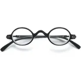 MAGIMODAC Retro Runde Lesebrille Damen Herren Metall Klein Lesebrillen Mini Vollrand-Lesebrille mit Stärke Schwarz +2.00