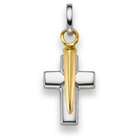 HOPLO Kreuzanhänger Anhänger Kreuz massiv Gold - 585 14 Karat Gelbgold und Weißgold, Made in Germany