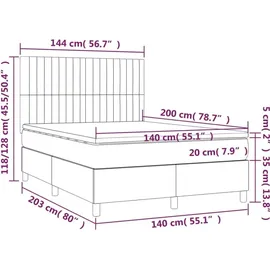 vidaXL Boxspringbett mit Matratze Dunkelgrau 140x200 cm Stoff