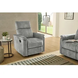 luma-home Relaxsessel 15126 Velours 78 x 100 x 90 cm Grau mit halbautomatischer Relaxfunktion