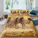 Jungen braune Pferde Bettwäsche Set 155x220cm 3D Running Steed Drucken Bettbezug Set Wildtier Muster Betten Set Tierwelt Stil Dekor 2St., Reißverschluss