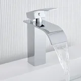 Auralum - Waschtischarmatur Wasserfall Wasserhahn Bad Waschbeckenarmatur Badarmatur Einhebelmischer Armatur Bad Mischbatterie Für Badezimmer