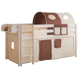 TICAA Hochbett Malte 90 x 200 cm Kiefer weiß beige-braun