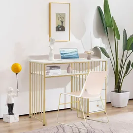 MCombo M MCombo Schminktisch ohne Spiegel Marmor-weiß Gold, Nageltisch aus Holz Metallgestell, Computertisch Wohnzimmer Mode...
