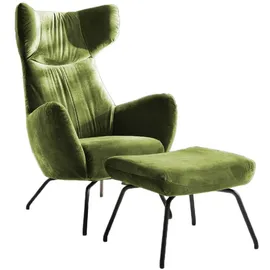 KAWOLA Ohrensessel LOTTE Velvet 79 x 117 x 80 cm Olivgrün mit Hocker