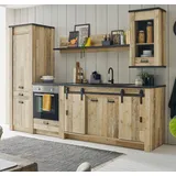 furn.design Küchenzeile Stove 284 cm Used Wood hell und anthrazit