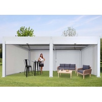 Mendler Pergola HWC-L46 mit 6x Seitenwand, Gartenpavillon Lamellen-Pavillon Rollo, 11cm-Alu-Gestell, sturmfest 3x6m ~ weiß