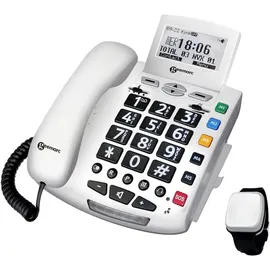Geemarc Pack SERENTIES Schnurgebundenes Seniorentelefon Fallband-Sensor Beleuchtetes Display Weiß