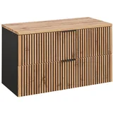 Lomadox Waschtischunterschrank 100 cm 100,6 x 59,2 x 46,5 cm Braun/Schwarz