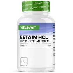 Betain HCL, 240 Kapseln á 695mg mit Pepsin + Enzian Extrakt