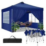 TOOLUCK Pavillon 3x3, Faltpavillon 3x3m Wasserdicht Stabil Winterfest, Pop up Pavillon mit 4 Seitenteilen und 4 Sandsäcke, UV Schutz 50+, Faltbar Gartenpavillon Partyzelt, Navy Blau